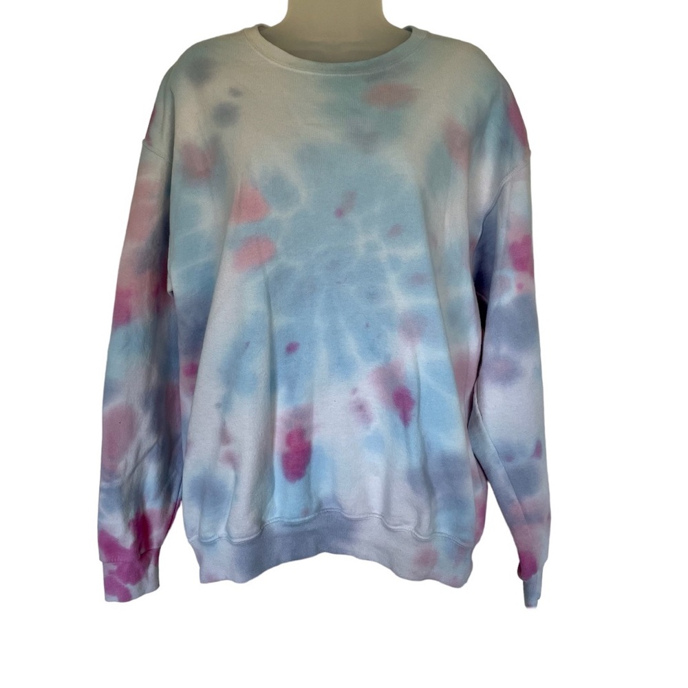 Tie Dye Crewneck Sweatshirt Pullover Cozy Lounge Casual Pink Blue Pastel L